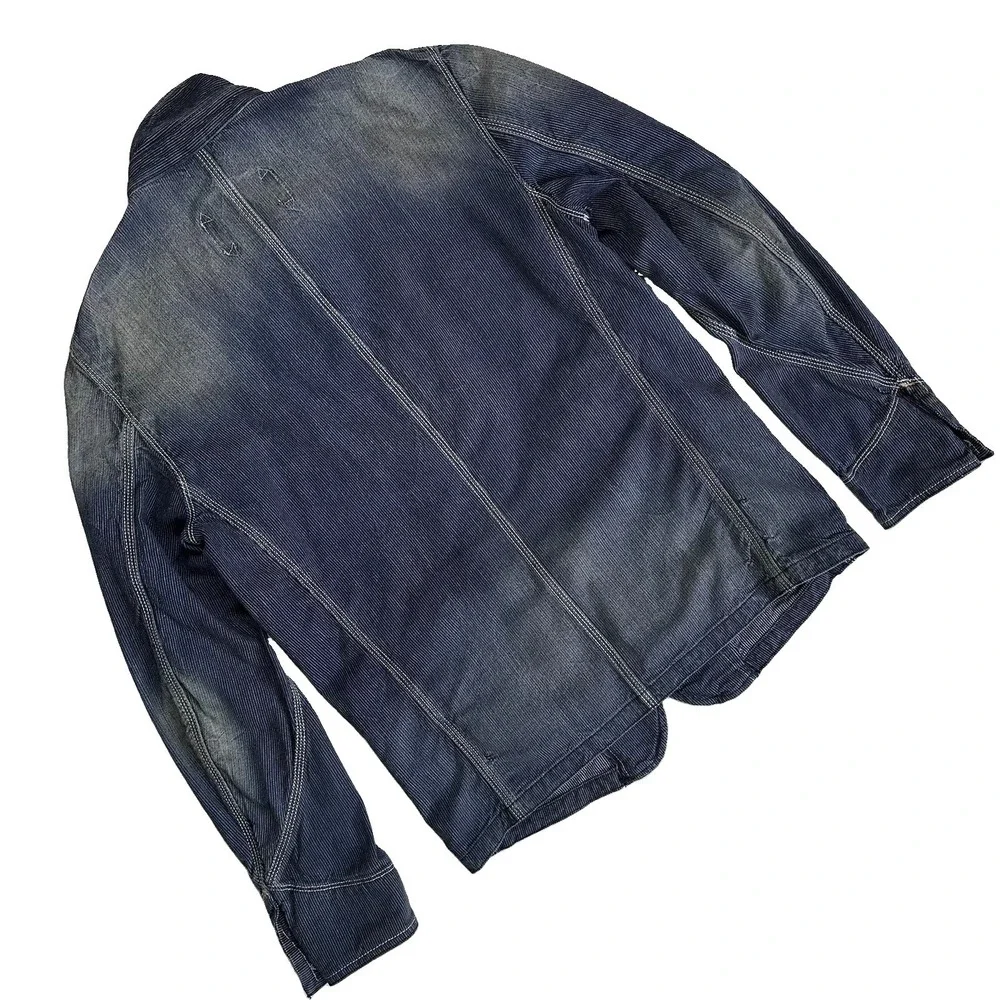 Diesel Railroad Stripe Denim Jacket Sanforized Chinstrap Men Medium Western Fade